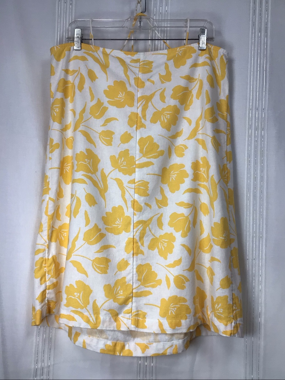 Old Navy Resort Mini Dress Linen Blend White Yellow Self Tie Shoulder Sz.L - Picture 10 of 11